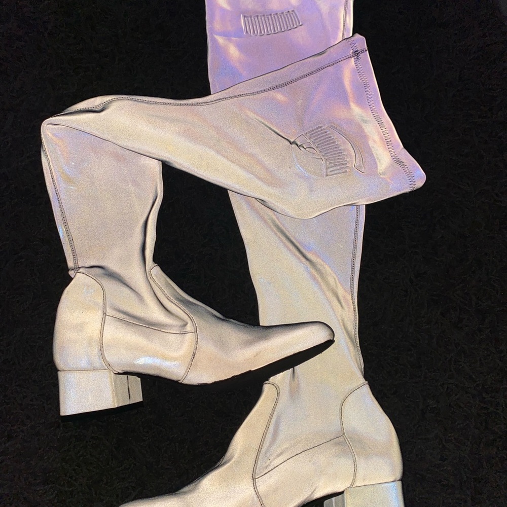 Chiara Ferragni Over the Knee Boots in Reflective Silver - Fall 2017 Collection